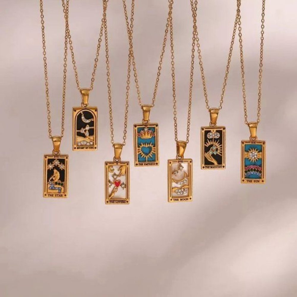 Magician Tarot Card Pendant Necklace 18K Gold Enamel Rectangle Stainless… - Picture 9 of 11